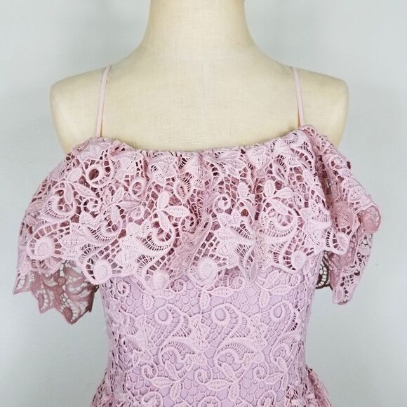 Quiet Luxury Pink Rose Thin Strap Elegant Maxi Lace Dress Size 12 - Picture 4 of 9